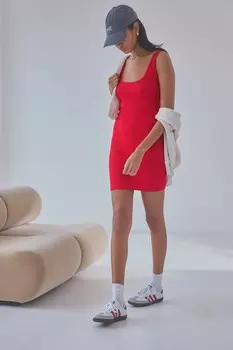 Платье без рукавов, без швов, в рубчик Self., красный