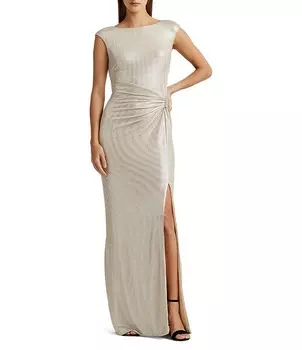 Платье без рукавов цвета металлик с вырезом лодочкой Lauren Ralph Lauren, мультиколор