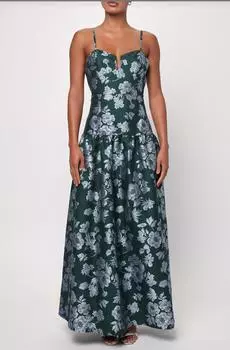 Платье без рукавов Ellie Floral Jacquard в зеленом/голубом цвете Lulus