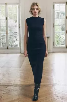 Платье без рукавов из 100% шерсти ZARA, темно-синий