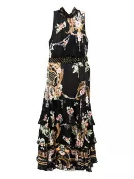 Платье без рукавов с цветочным принтом Camilla, черный