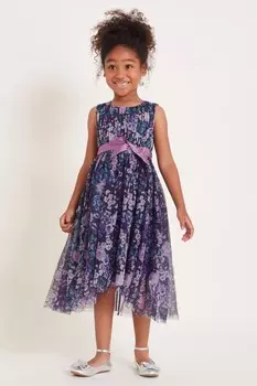 Платье без рукавов с цветочным узором и сеткой Monsoon, фиолетовый