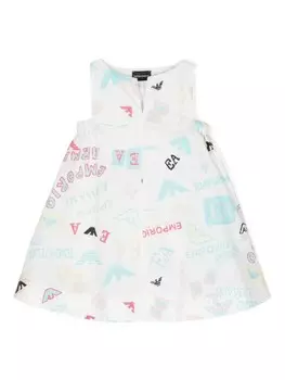 Платье без рукавов с логотипом Emporio Armani Kids, белый