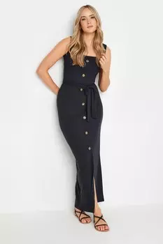 Платье без рукавов с отделкой в рубчик и застежкой на пуговицы Long Tall Sally, черный