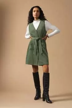 Платье без рукавов с поясом из плотного зеленого вельвета Great Plains, зеленый