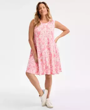Платье без рукавов с принтом Plus Size на бретелях Style & Co, розовый