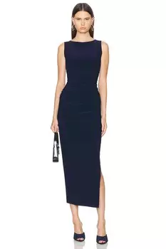 Платье без рукавов с присборенной талией Norma Kamali, цвет True Navy