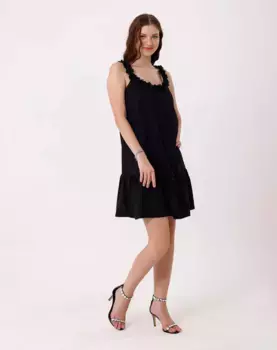 Платье без рукавов с рюшами Naf Naf, черный