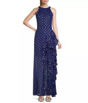 Платье без рукавов с рюшами спереди и разрезом металлик Betsy & Adam, мультиколор