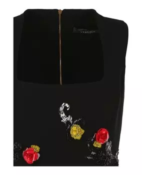 Платье без рукавов с вышивкой в виде розы Versace, черный