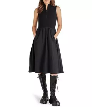 Платье без рукавов Steve Madden Berlin с воротником-стойкой и молнией до половины, черный