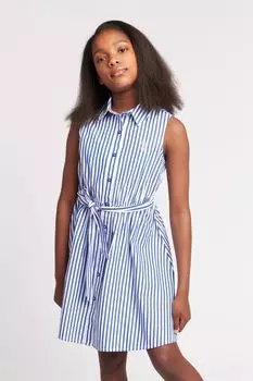 Платье без рукавов в голубую полоску для девочек U.S. Polo Assn, синий