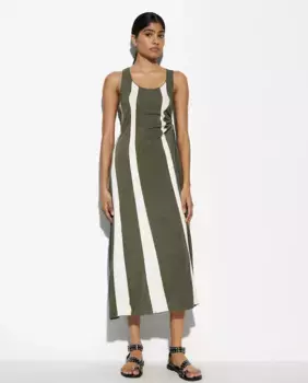 Платье без рукавов в полоску с принтом и рюшами по бокам Parfois, зеленый