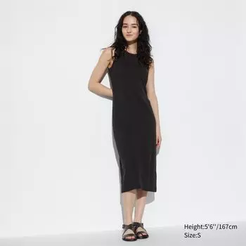 Платье без рукавов в ребрику UNIQLO, черный