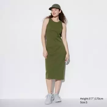 Платье без рукавов в ребрику UNIQLO, оливковый