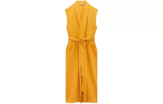 Платье без рукавов женское горчичного цвета Zara