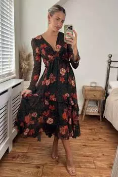 Платье Birdie с рюшами и завязкой сзади Style Cheat, черный