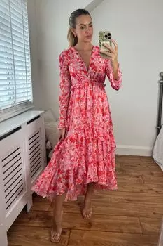 Платье Birdie с рюшами и завязкой сзади Style Cheat, розовый