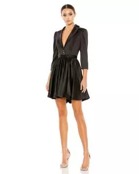 Платье-блейзер А-силуэта с атласными лацканами Mac Duggal, черный