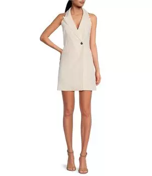 Платье-блейзер без рукавов French Connection Whisper с бретелькой на шее и V-образным вырезом, белый