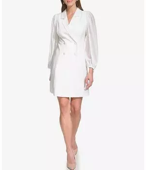 Платье-блейзер из эластичного крепа Vince Camuto с воротником-стойкой и длинными рукавами, белый