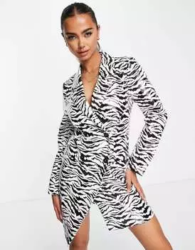 Платье-блейзер из искусственной кожи Miss Selfridge с зебровым принтом