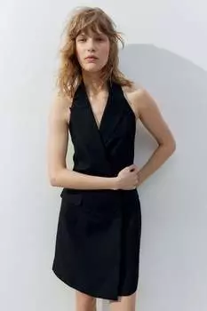 Платье-Блейзер из смесового льна с воротником халтер H&M, черный
