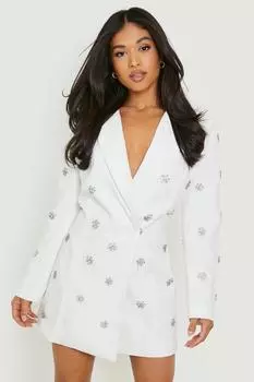 Платье-блейзер Petite Daisy, украшенное кристаллами boohoo, белый