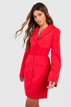 Платье-блейзер приталенного кроя с корсетом на талии boohoo, красный