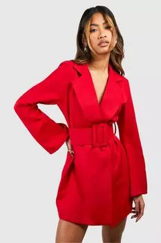 Платье-блейзер с массивным поясом и расклешенными рукавами boohoo, красный