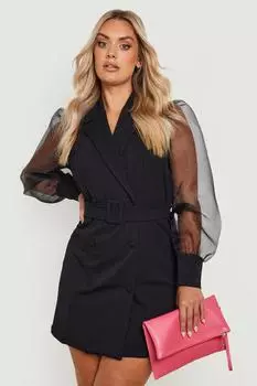 Платье-блейзер с рукавами из органзы Plus boohoo, черный