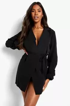 Платье-блейзер со сборками и запахом спереди boohoo, черный