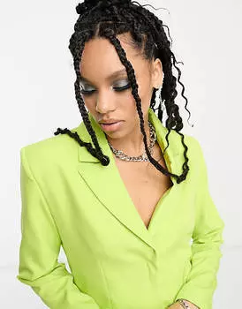 Платье-блейзер свободного кроя Extro & Vert зеленовато-желтого цвета с пуговицами