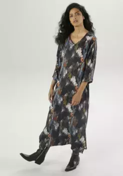 Платье-блузка Aniston CASUAL с экстравагантным графическим узором в стиле батик - НОВАЯ КОЛЛЕКЦИЯ, антрацит