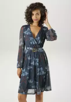 Платье-блузка Aniston CASUAL с декоративной брошью на фиксированном поясе - НОВАЯ КОЛЛЕКЦИЯ, кремовый