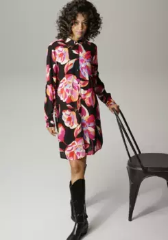 Платье-блузка Aniston CASUAL с ярким крупным цветочным принтом - НОВАЯ КОЛЛЕКЦИЯ, цвет Schwarz-Fuchsia-Rot-Apricot-Pink-Trkis-Sand