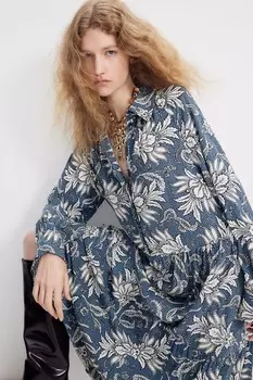 Платье блузка длины миди H&M, синий
