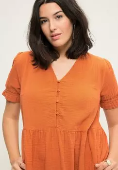 Платье-блузка Midi A-Line V-Ausschnitt Halbarm Studio Untold, светлый табак