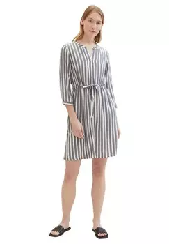 Платье-блузка, рукав 3/4, разрез горловины, женское TOM TAILOR, цвет Offwhite Grey