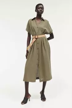 Платье-Блузка с поясом H&M, хаки