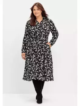 Платье-блузка Sheego "Большие размеры" с графическим принтом по всей поверхности, черно-белый