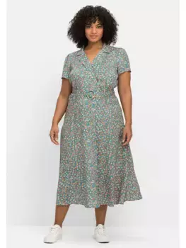 Платье-блузка sheego by Joe Browns "Большие размеры" с облегающим топом с запахом, синий