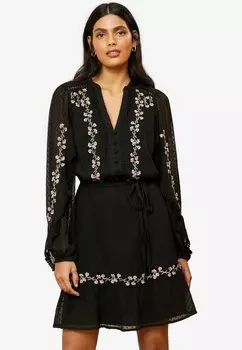 Платье-блузка V Neck Elasticated Sleeve Belted Regular Fit Love & Roses, черный