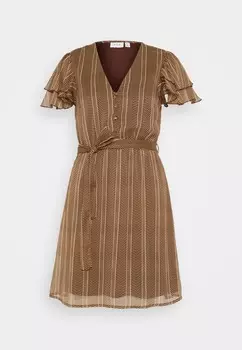 Платье-блузка VINORA V NECK SHORT DRESS VILA, коричневый