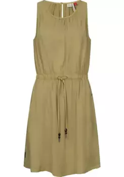 Платье-блузка в стиле рэгвир "Sanai", стильное летнее платье с игривыми деталями Ragwear, оливковый