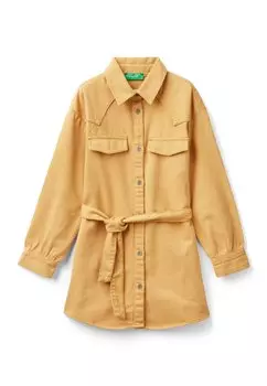 Платье-блузка WITH SASH United Colors of Benetton, цвет yellow