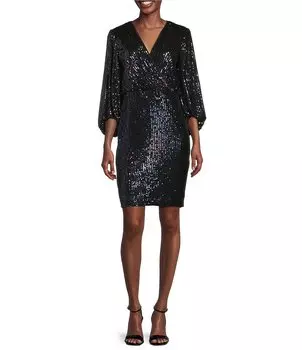Платье-блузон Eliza J с рукавами 3/4 и v-образным вырезом и пайетками стрейч, черный