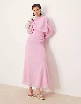 Платье-блузон макси с отделкой рюшами ASOS DESIGN розового цвета