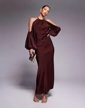 Платье-блузон макси с открытыми плечами ASOS DESIGN цвета ржавчины