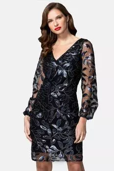 Платье-блузон с V-образным вырезом и пайетками на рукавах Hot Squash, черный